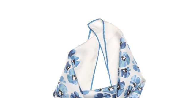 Dámska biela hodvábna šatka Tom Ford s modrými kvetmi