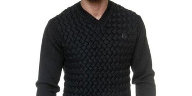 Pánsky čierny véčkový vypletaný sveter Karl Lagerfeld