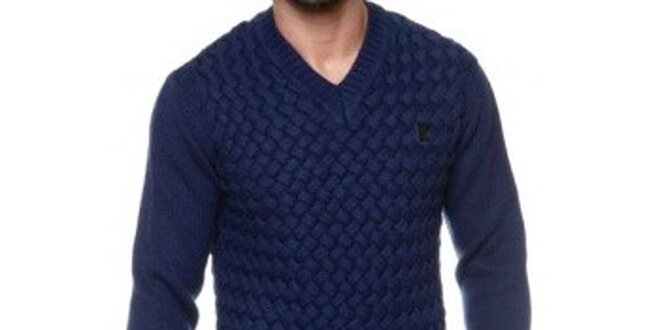 Pánsky modrý véčkový vypletaný sveter Karl Lagerfeld