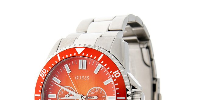 Pánske oceľové hodinky Guess s oranžovým ciferníkom
