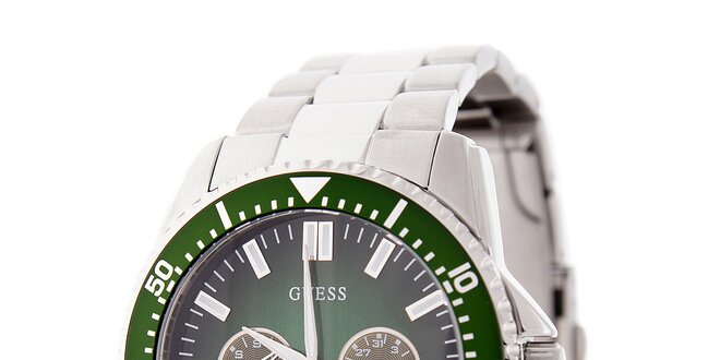 Pánske oceľové hodinky Guess se zeleným ciferníkom