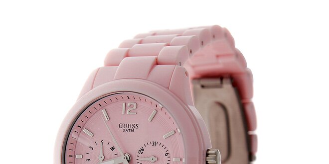 Dámske svetlo ružové náramkové hodinky Guess