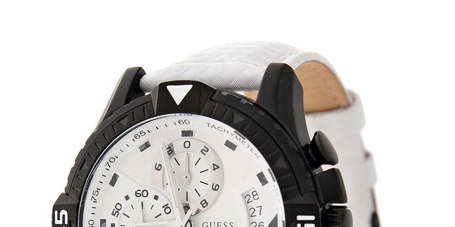 Pánske biele hodinky Guess s koženým remienkom
