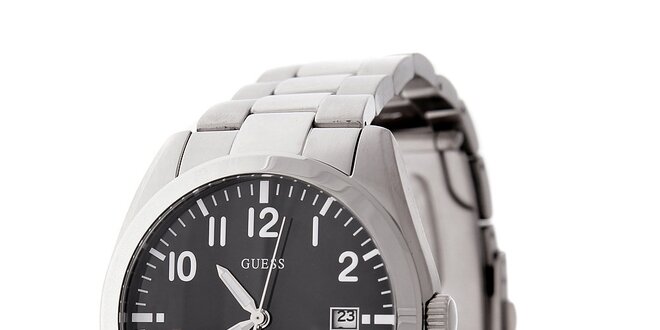 Pánske oceľové náramkové hodinky Guess s čiernym ciferníkom