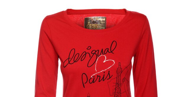 Dámske červené tričko s parížskymi motívmi Desigual