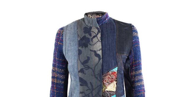 Dámsky džínsový kabátik s látkovými detailmi Desigual