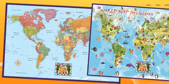 Mapa sveta PRE DETI a TÍNEDŽEROV s vlastnou fotografiou