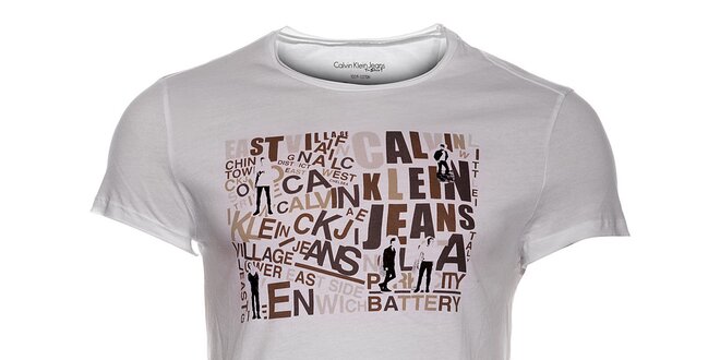 Pánske biele tričko Calvin Klein s farebnou potlačou