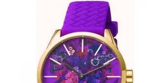Dámske fialové hodinky EDC by Esprit s kvetinovým ciferníkom