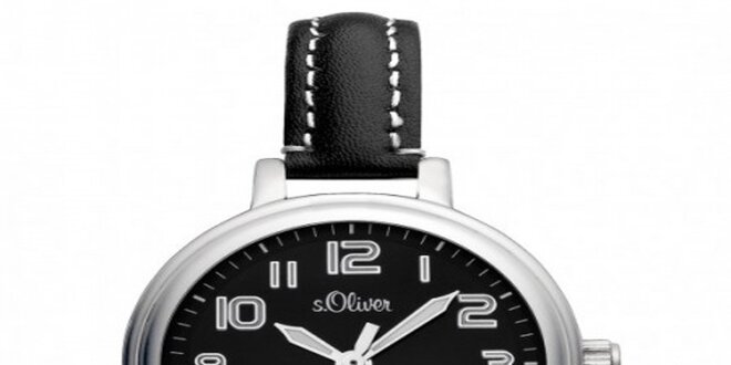 Dámske strieborné hodinky s čiernym ciferníkom s.Oliver