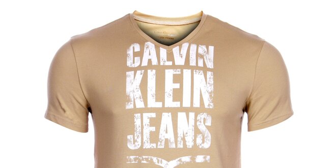 Pánske béžové tričko Calvin Klein s potlačou