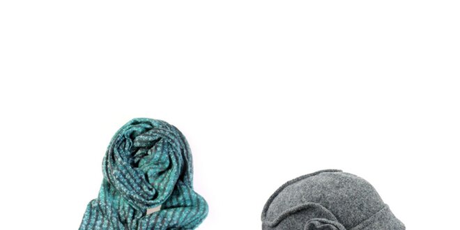 Dámsky set tyrkysového šálu a šedého klobúčika Invuu