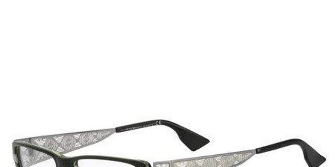 Dámske čierno-strieborné okuliare s perforovanými stranicami Emporio Armani