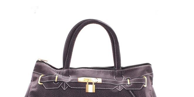 Dámska čierna kabelka s potlačou zlatého zámčeku London Fashion