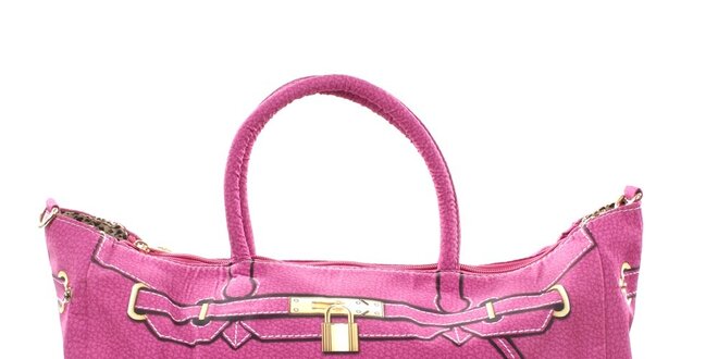 Dámska fuchsiová kabelka s potlačou zlatého zámčeku London Fashion