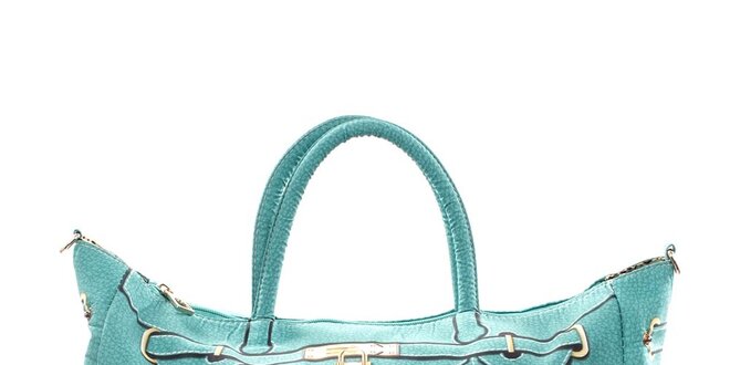 Dámska tyrkysová kabelka s potlačou zlatého zámčeku London Fashion