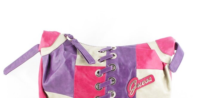 Dámska ružovo-fialová kabelka Guess s ozdobným prešívaním
