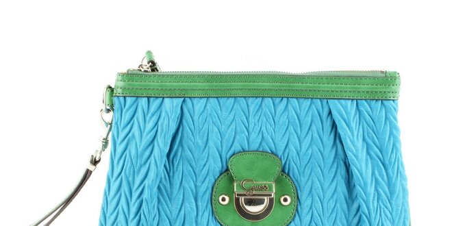 Dámska tyrkysovo modrá kabelka Guess so zelenými detailami