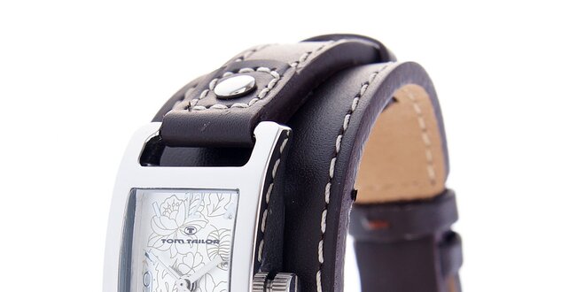 Dámske náramkové hodinky Tom Tailor s tmavo hnedým koženým remienkom