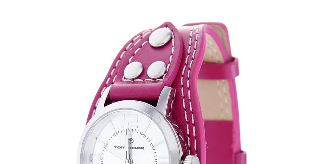 Dámske oceľové hodinky Tom Tailor s ružovým koženým remienkom