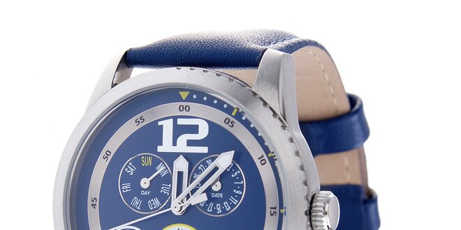 Štýlové tmavo modré hodinky Tom Tailor s koženým remienkom