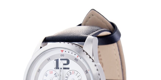 Štýlové oceľové hodinky Tom Tailor s čiernym koženým remienkom
