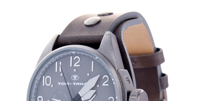 Pánske hodinky Tom Tailor s hnedým koženým remienkom a tmavo šedým ciferníkom
