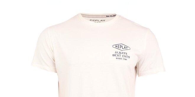 Pánske biele tričko s nápisom na chrbáte Replay