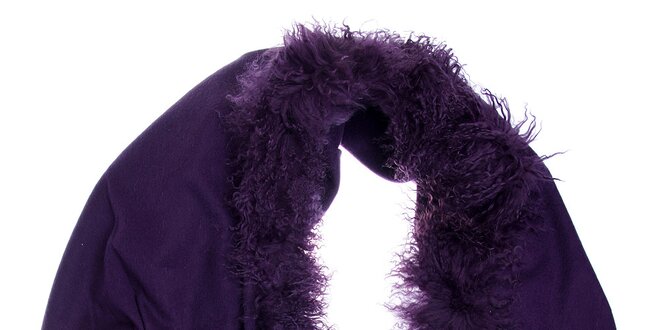 Dámsky tmavo fialový vlnený šál Fraas s kožušinou