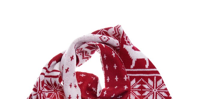 Dámska červeno-biela vlnená šála Fraas s finským vzorom