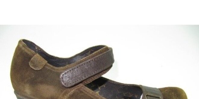 Dámske hnedé semišové topánky na opätku Goldmud