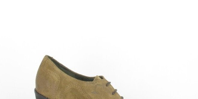 Dámske semišové svetlo hnedé šnurovacie topánky na opätku Goldmud