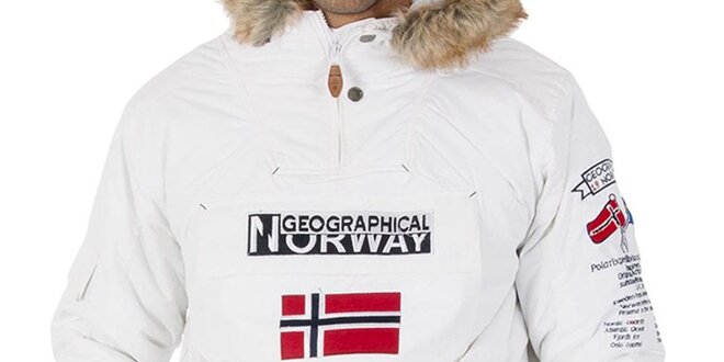 Pánska biela bunda s nášivkami Geographical Norway