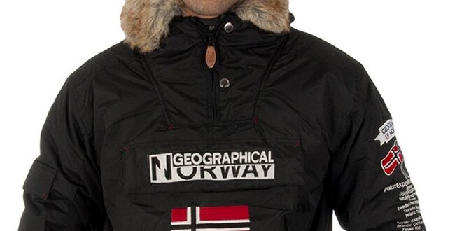 Pánska čierna bunda s nášivkami Geographical Norway