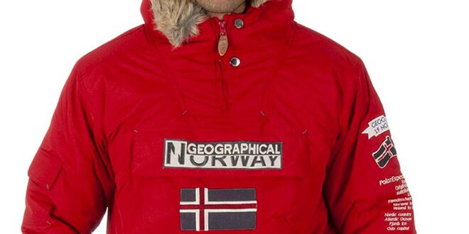 Pánska červená bunda s nášivkami Geographical Norway