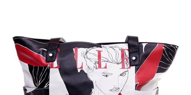 Dámska biela kabelka Elle "shopper" s červenou potlačou