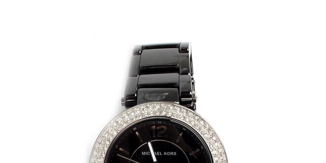 Dámske čierne keramické hodinky Michael Kors s kryštálikmi