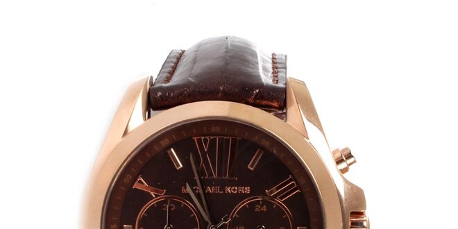 Dámske oceľové hodinky Michael Kors s hnedým koženým remienkom