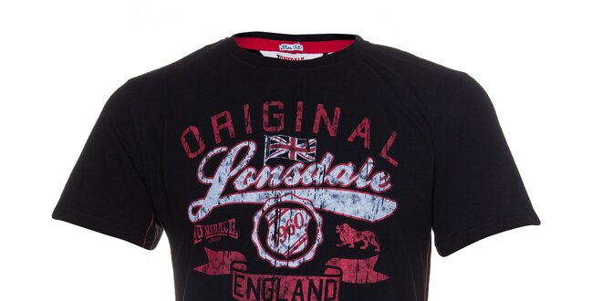 Pánske čierne tričko Lonsdale s červeno-bielou potlačou