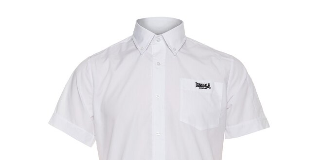 Pánska biela košeľa Lonsdale s krátkým rukávom a čiernou výšivkou