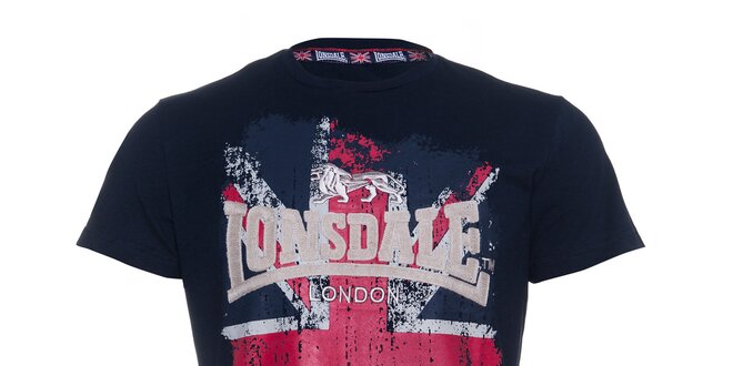Pánske tmavo modré tričko Lonsdale s potlačou britskej vlajky
