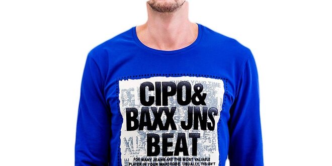 Pánske modré tričko s dlhým rukávom Cipo & Baxx