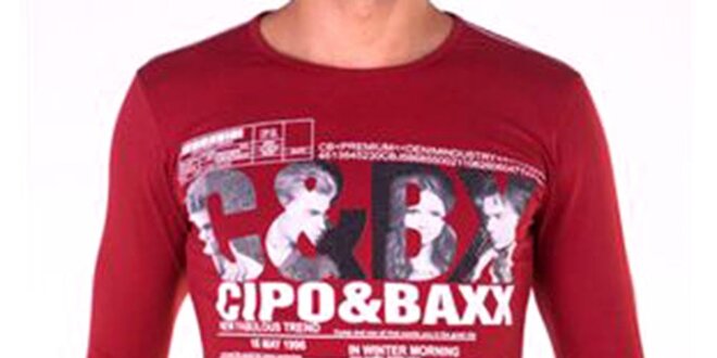Pánske bordó tričko s dlhým rukávom Cipo & Baxx