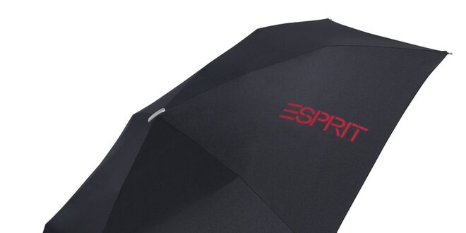 Malý čierny cestovný dáždnik Esprit s červeným logom