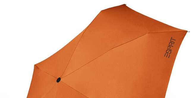 Dámsky tmavo oranžový skladací dáždnik Esprit s čiernym logom