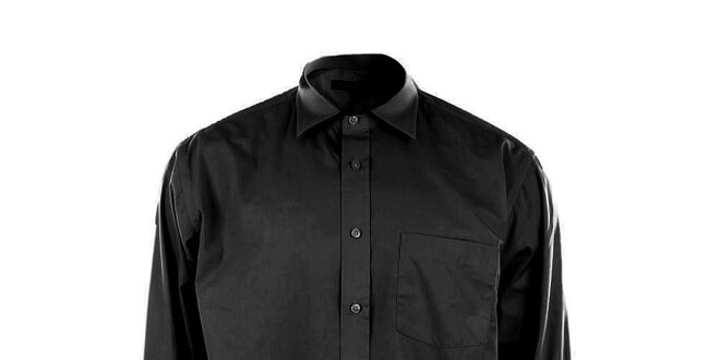 Pánska čierna košeľa so špicatým límčekom Perry Ellis