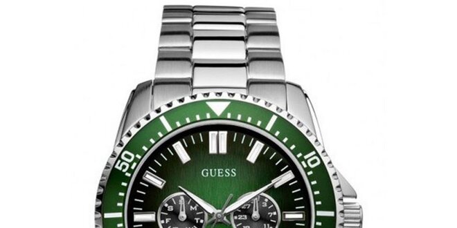 Pánske oceľové hodinky so zeleným rámovaním Guess