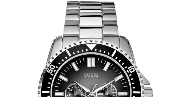 Pánske oceľové hodinky s čiernym ciferníkom Guess