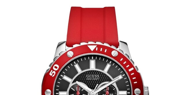 Pánske červené športové hodinky z ocele Guess