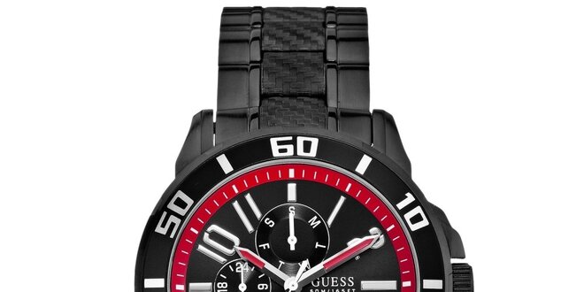 Pánske čierne hodinky s červenými detailmi Guess